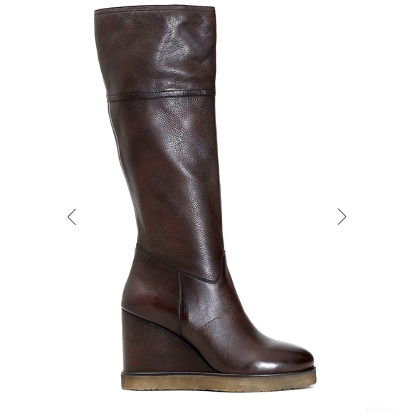 Rich brown wedged  leather boots MSRP $278- on sale for $143 on Cafenoir site - Picture 1 of 7